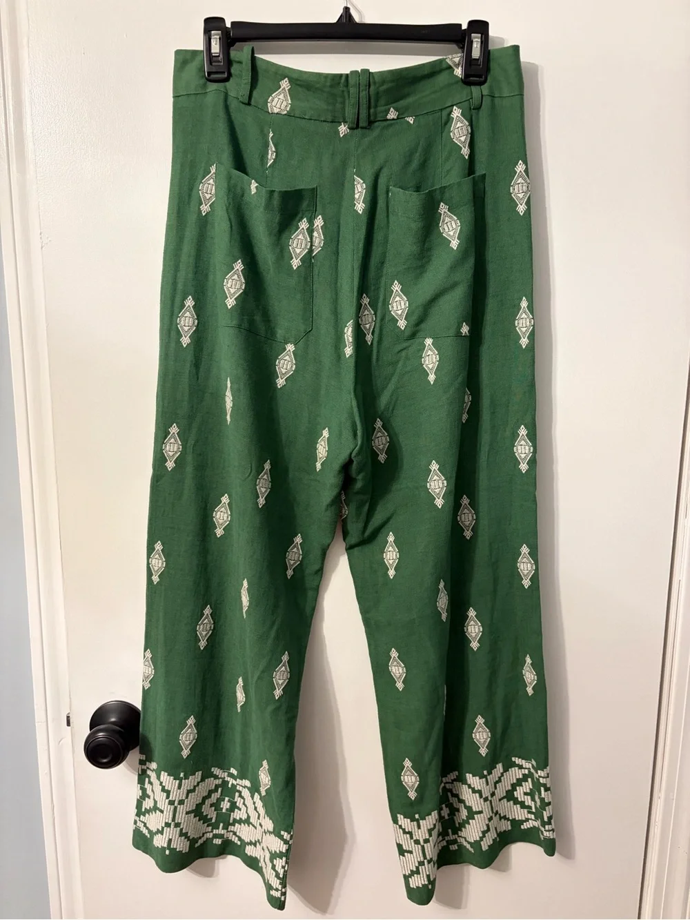 Zara Green & white Patterned linen women’s Wide-Leg pants